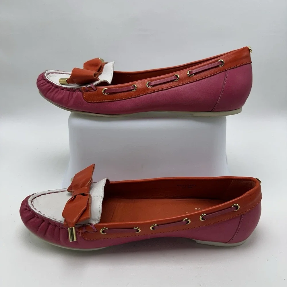Kate Spade Boat Shoes Flats Bow Pink Red White‎ Women's Size 8M